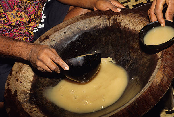 fijian kava prepared in a traditional bowl with coconut shell